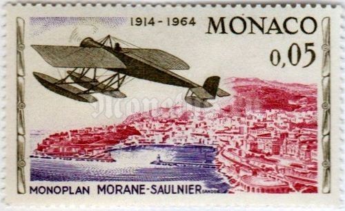 марка Монако 0,05 франка "Plane "Morane-Saulnier" over Monte Carlo" 1964 год