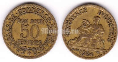 монета Франция 50 сантимов 1924 год