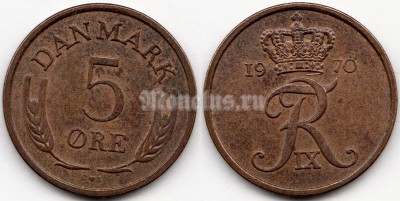 монета Дания 5 эре 1970 год