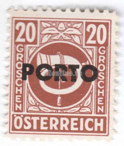 марка Австрия 20 грош "Posthorn overprinted" 1946 год