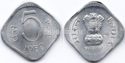 монета Индия 5 пайс 1989 год