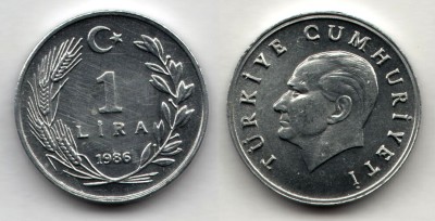 монета Турция 1 лира 1986 год