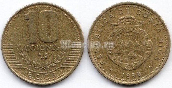 монета Коста-Рика 10 колонов 1999 год