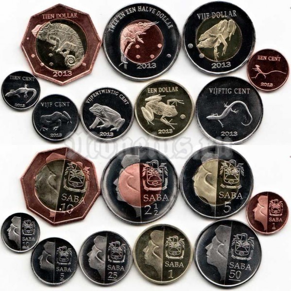 Саба (Нидерланды) набор из 9-ти монет 2013 год Пресмыкающиеся и Земноводные