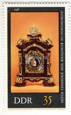марка ГДР 35 пфенниг "Astronomical clock, Johannes Klein, 1738" 1975 год