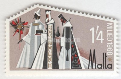марка Мальта 1,4 шиллинга "Three Wise Men and Star of Bethlehem" 1968 год