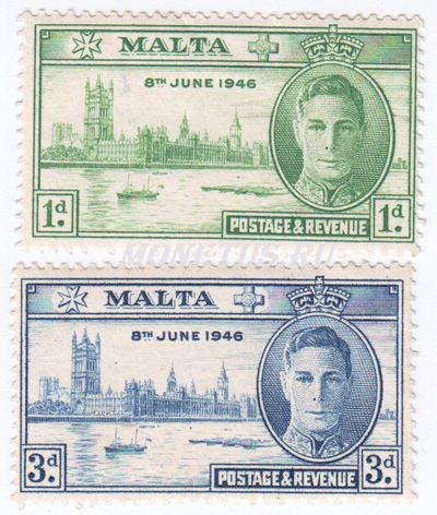 Набор Мальта из 2-х марок "Празднование Победы" 1946 год