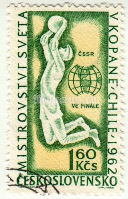 марка Чехословакия 1,60 геллер "Вратарь, футбол" 1962 год