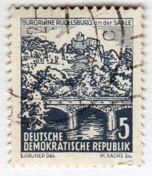 марка ГДР 5 пфенниг "Rudelsburg ruin on the river Saale" 1961 год Гашение