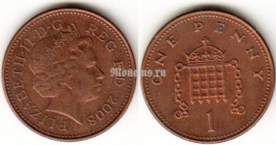 Монета Великобритания 1 пенни 2008 год