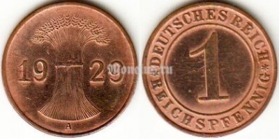 Монета Германия 1 рейхспфенниг 1929 год A