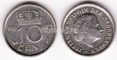 монета Нидерланды 10 центов 1973 год