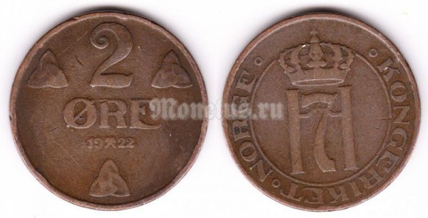 монета Норвегия 2 эре 1922 год