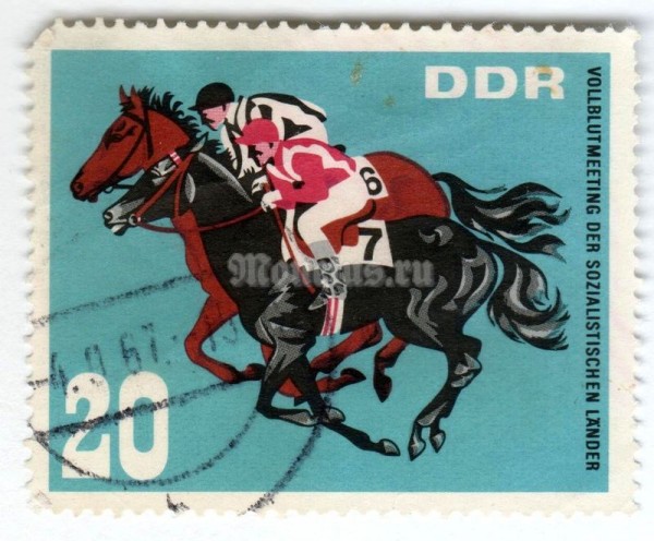 марка ГДР 20 пфенниг "Horse racing" 1967 год Гашение