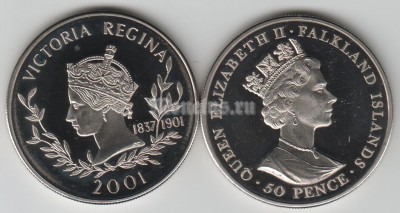монета Фолклендские острова 50 пенсов 2001 год королева Виктория