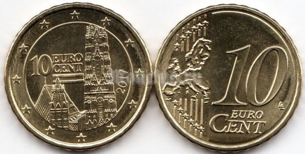 монета Австрия 10 евро центов 2017 год