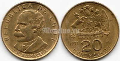 монета Чили 20 сентесимо 1971 год