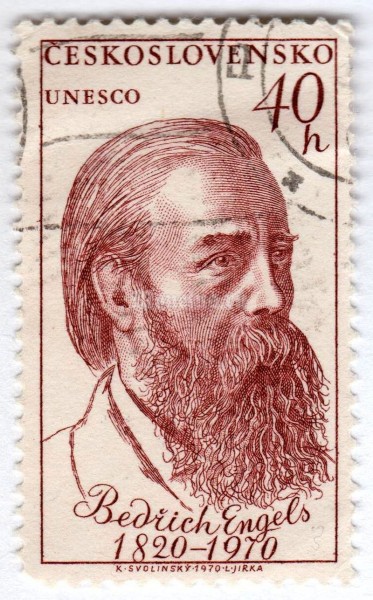 марка Чехословакия 40 геллер "Friedrich Engels (1820-1895)" 1970 год Гашение