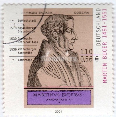 марка ФРГ 110 пфенниг "Bucer, Martin" 2001 год Гашение