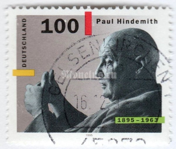 марка ФРГ 100 пфенниг "Paul Hindemith (1895-1963), composer" 1995 год Гашение