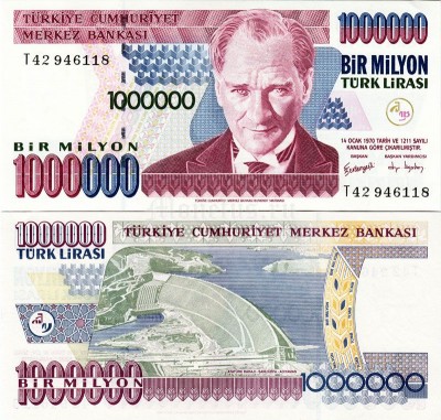 бона Турция 1000000 лир 2002 год