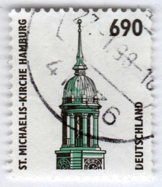 марка ФРГ 690 пфенниг "St. Michaelis Church, Hamburg**" 1996 год Гашение