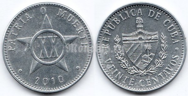 монета Куба 20 сентаво 2010 год