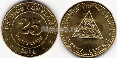 монета Никарагуа 25 сентаво 2014 год