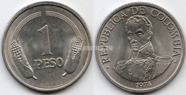 монета Колумбия 1 песо 1974 год