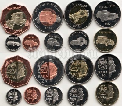 Саба (Нидерланды) набор из 9-ти монет 2014 год автомобили