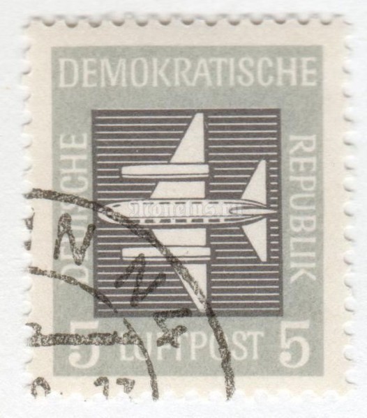 марка ГДР 5 пфенниг "Airmail**" 1957 год Гашение