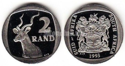 монета Южная Африка 2 ранда 1993 год PROOF