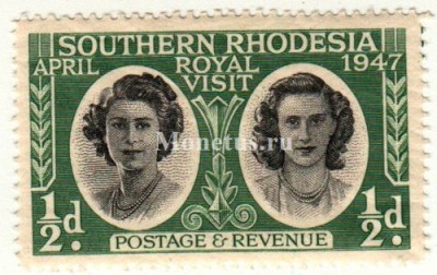 марка Южная Родезия 1/2 цента 1947 год