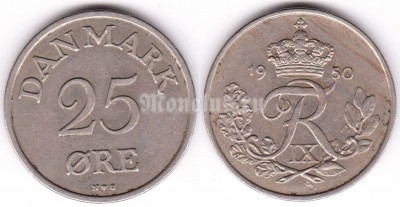 монета Дания 25 эре 1950 год