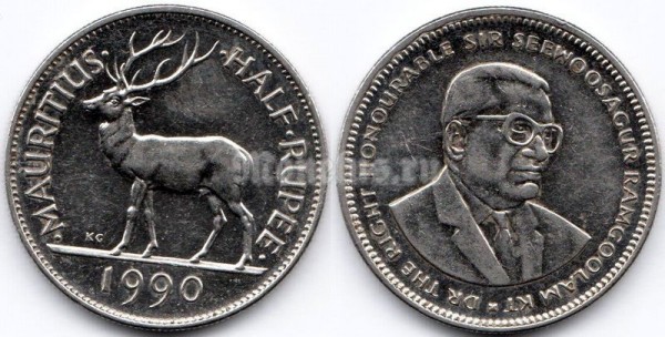 монета Маврикий 1/2 рупии 1990 год