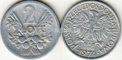 монета Польша 2 злотых 1974 год