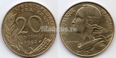 монета Франция 20 сантимов 1992 год