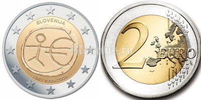 монета Словения 2 евро 2009 год 10 лет евро
