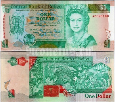 банкнота Белиз 1 доллар 1990 год - Морская жизнь