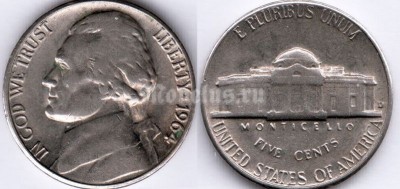 монета США 5 центов 1964 год монетный двор D