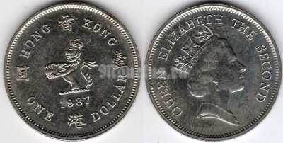 Монета Гонконг 1 доллар 1987 год