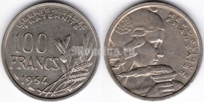 монета Франция 100 франков 1954 год
