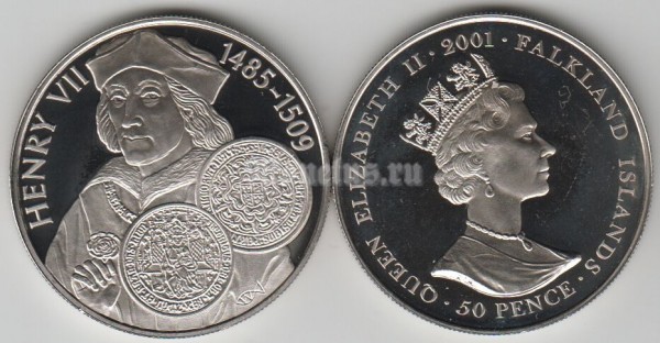 монета Фолклендские острова 50 пенсов 2001 год король Англии Генрих VII