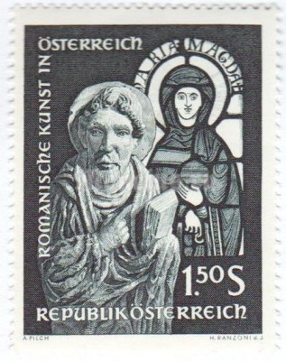 марка Австрия 1,50 шиллинга "Apostle bust, Stephans Cathedral & Magdalena window" 1964 год