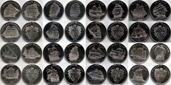 Острова Гилберта (Кирибати) полный набор из 24 монет 1 доллар 2014 - 2019 года "Знаменитые Парусники"