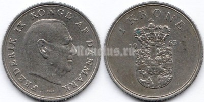 монета Дания 1 крона 1963 год