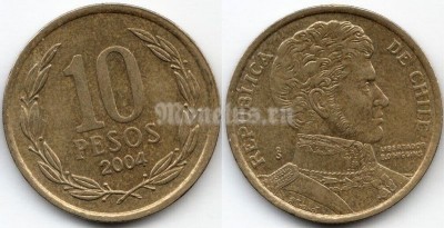 монета Чили 10 песо 2004 год