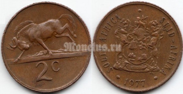 монета ЮАР 2 цента 1977 год