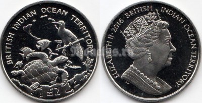 монета Британские территории индийского океана 2 фунта 2016 год - Черепаха