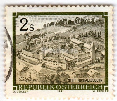 марка Австрия 2 шиллинга "Benedictine Abbey Michaelbeuren" 1991 год Гашение